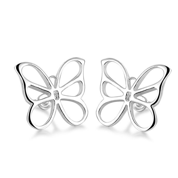 

factory outlet wholesale 925 sterling silver butterfly earrings stud earrings, Golden;silver