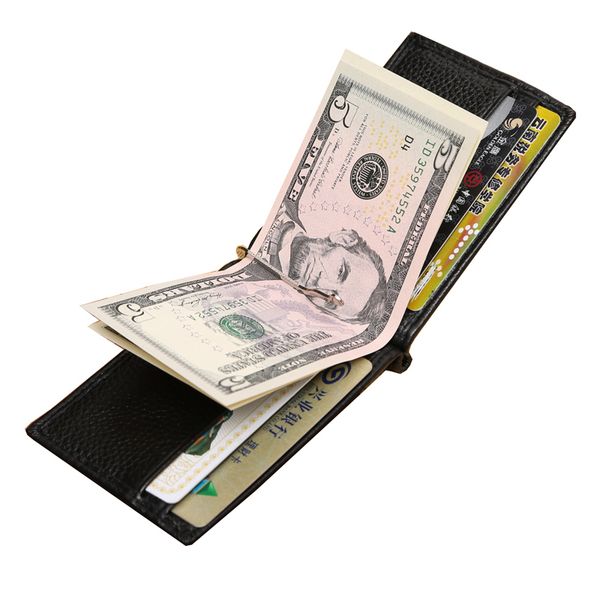 

fashion brand genuine leather men wallets slim money clip, Black