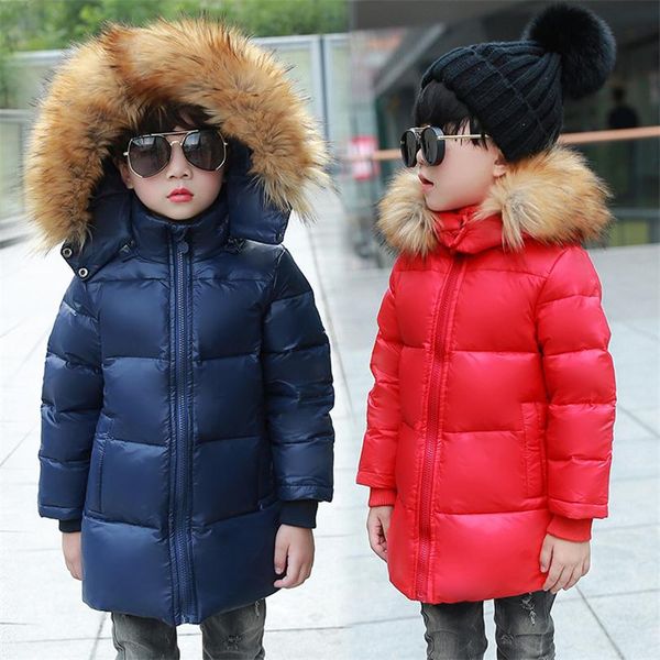 Winter Child Hooded Duck Down Parka Boy Girl Coat Warm Fur Long Jackets Overcoat