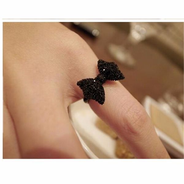 

wholesale-g067 wholesales new 2016 fashion black bow finger ring for women wedding jewelry accessories one direction bijoux, Silver