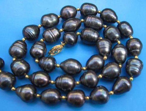 

20"11-13mm natural tahitian genuine black drop pearl necklace 14k clas, Silver