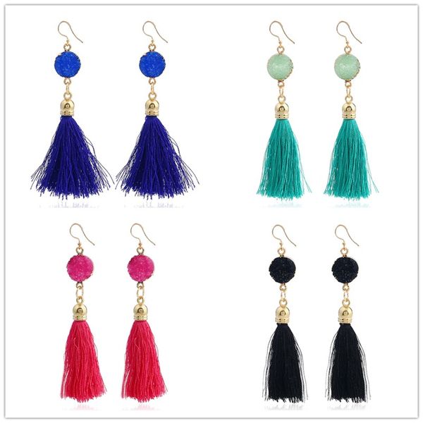 

fashion gold plated druzy drusy stud earrings multicolor tassels irregularity geometry resin stone earrings for women, Silver