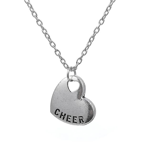 

antique silver cheer heart engraved pendant necklace for girls