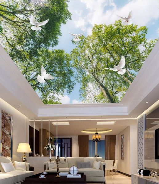 Custom 3d Ceiling Wallpaper Murals Blue Sky And White Clouds Wall