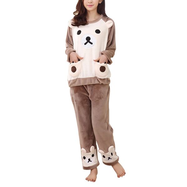 

wholesale- winter women flannel pajamas warm cartoon female pajama dets sleepwear rt5, Black;red