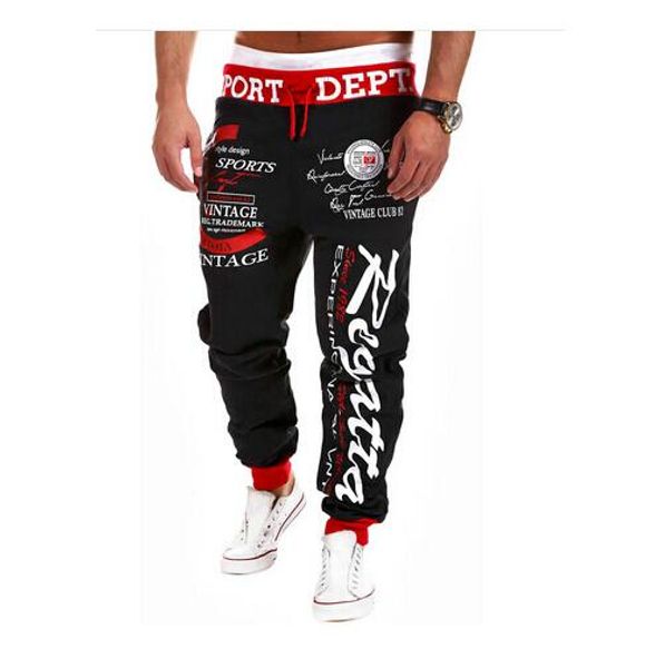 

wholesale-new fashion jogger pants outdoors joggers men letter print harem pants sweat pants men trousers sports wear, Black