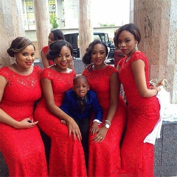 

red lace african plus size long bridesmaid dresses cap sleeve sheath maid of honor gowns floor length wedding guest formal party dresses, White;pink