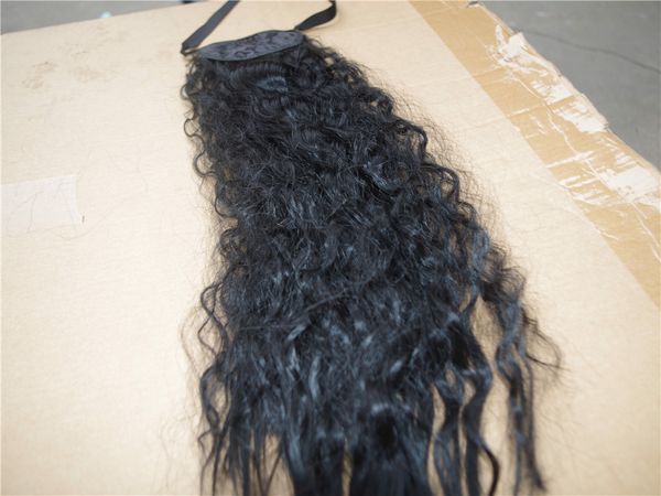 

dora human hair ponytail 18inch loose curly tail human hair extension wrap around human hair ponytail, Black