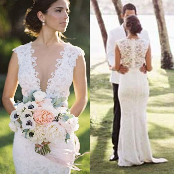 Sexy Lace Country Wedding Dresses Deep V Neck Mermaid Vintage