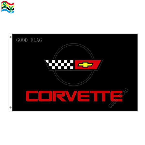 

goodflag corvette racing black car flags banner 3x5 ft 90*150cm polyster outdoor flag