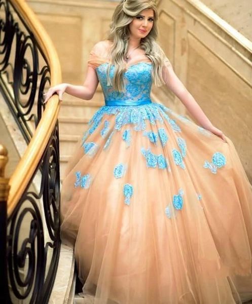 

champagne formal evening dresses with turquoise green lace vestidos de festa ball gown appliqe elegant prom party dresses 2016, Black;red