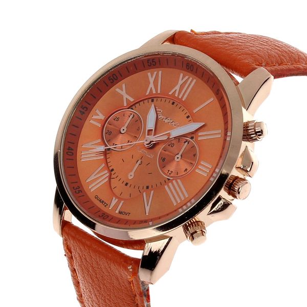 

woman watch 2018 montre femme fashion geneva roman numerals faux leather analog quartz women wrist watch relogios feminino w, Slivery;brown