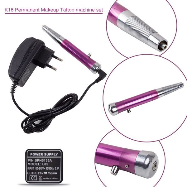 

2017 wholesale k18 new permanent makeup tattoo eyebrow pen machine 50 needles tips darkmagenta ing