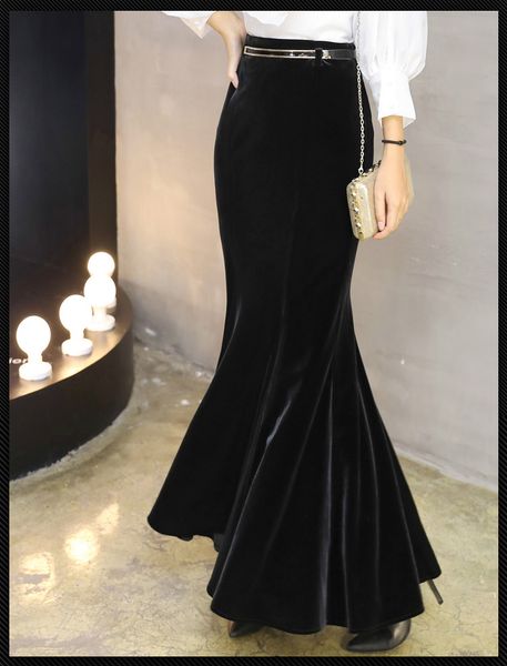 

Women's party autumn new high waist bodycon sexy velvet mermaid maxi long skirt plus size XSSMLXLXXL3XL