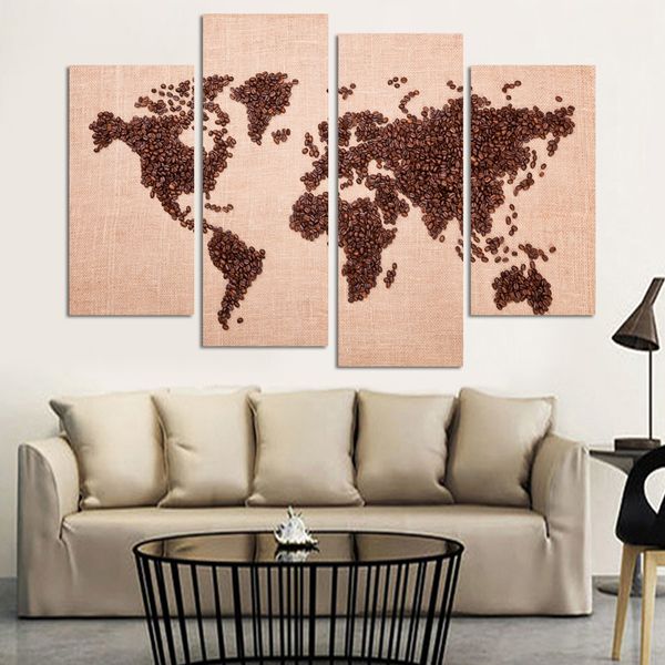 

art deco wall pictures 4 panel canvas art chinese painting coffee map art home decor modern pictures( no frame)