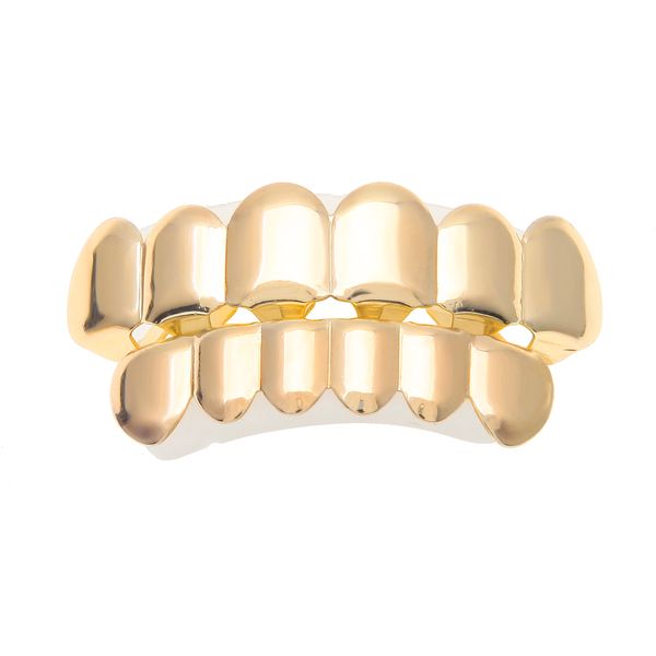 New Custom Fit 14k Gold Plated Hip Hop Teeth Grillz Caps Top & Bottom Grill Set for Man