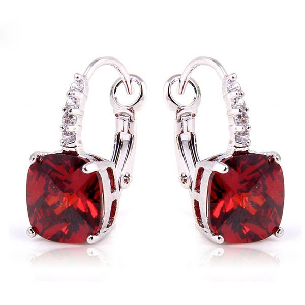 

Lingmei Red Garnet Stud Earrings Silver Plated Earrings Fashion Gems Jewelry Gift Women Wholesale