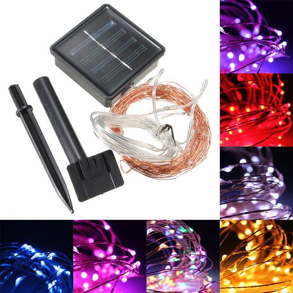 

10m 100leds медного провода солнечной энергия открытой led гирлянды 7 цвет 2 режимов водонепроницаемый ip65 для свадьбы / партии украшения