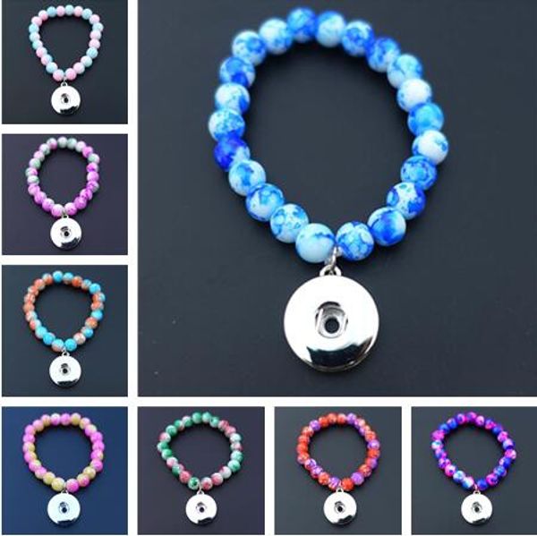 

2017 New fashion Kids Girls 15cm Length Glass Beads Noosa Chunks Metal Ginger 18mm Snap Buttons Bracelet Jewelry Mix Colors Wholesale