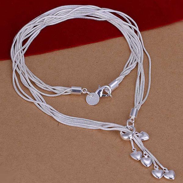

elegant women five heart 925 sterling silver pendant necklace beautiful #r571