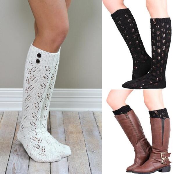 

knee high long socks leg warmer hollow boot cuffs boot socks for women ladies cotton crochet socks boot socks ing, Black;white