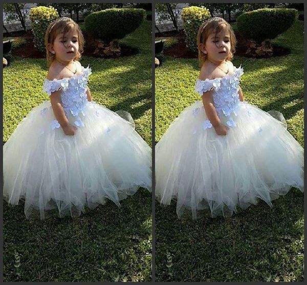 

princess flower girls tutu dresses flower floor length tulle ruffle wedding baby girl dress off shoulder communion gowns 2016, White;blue