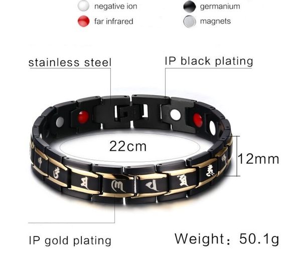

religious healthy energy bracelet jewelry for men black stainless steel chain link magnet therapy bracelets 12mm wide