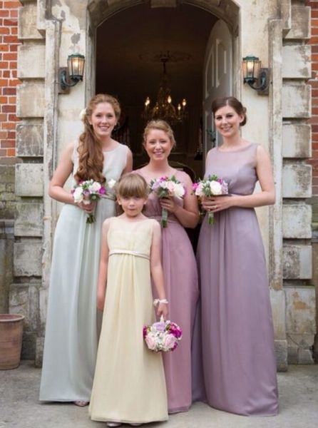 

chiffon junior bridesmaid dresses elegant simple color bridesmaids dress with ribbon u neckline catherine blades bridal dresses custom made, Blue;red
