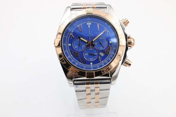 

brel quartz wrist watch blue dial 45 mm sapphire glass original clasp 1884 hk, Slivery;brown