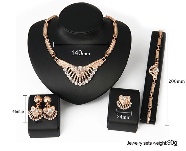 

necklaces earrings bangles rings jewelry set women luxury quality rhinestone 18k gold plated alloy flowers wedding jewelry 4-piece set, Slivery;golden