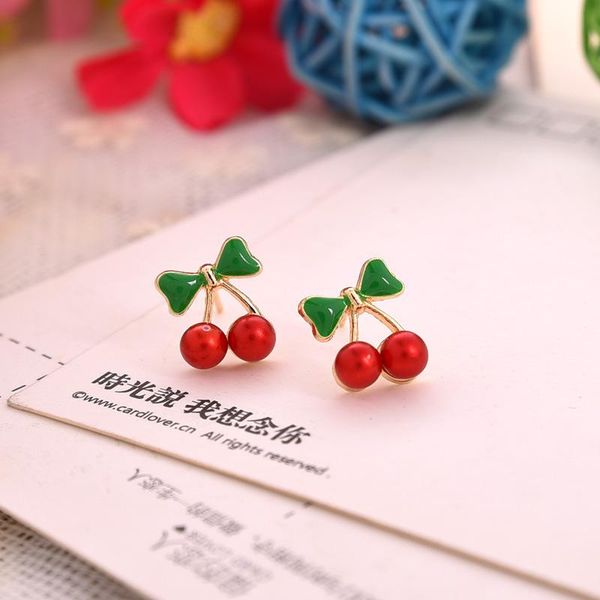 

stud earrings wholesale promotion plated korean red cherry crystal rhinestone leaf drop earrings pretty statement earrings, Golden;silver