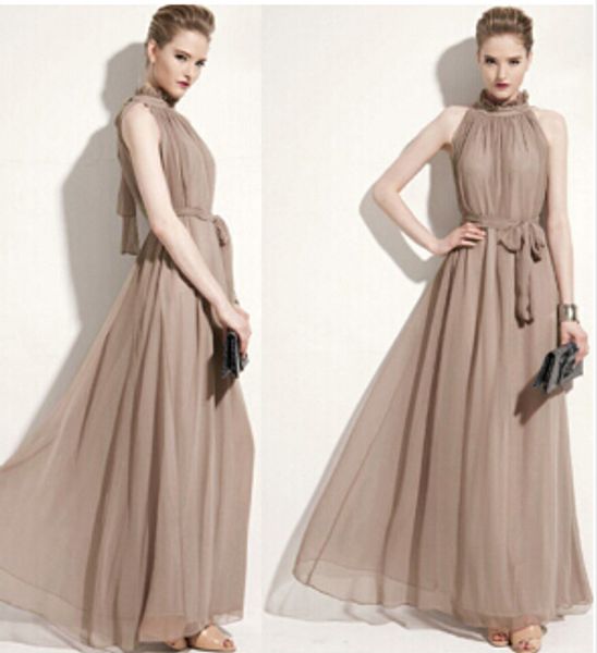 

elegant bohemian summer beach dresses for women ultra perfect fairy hang-neck maxi chiffon long ladies clothes ing, Black;gray