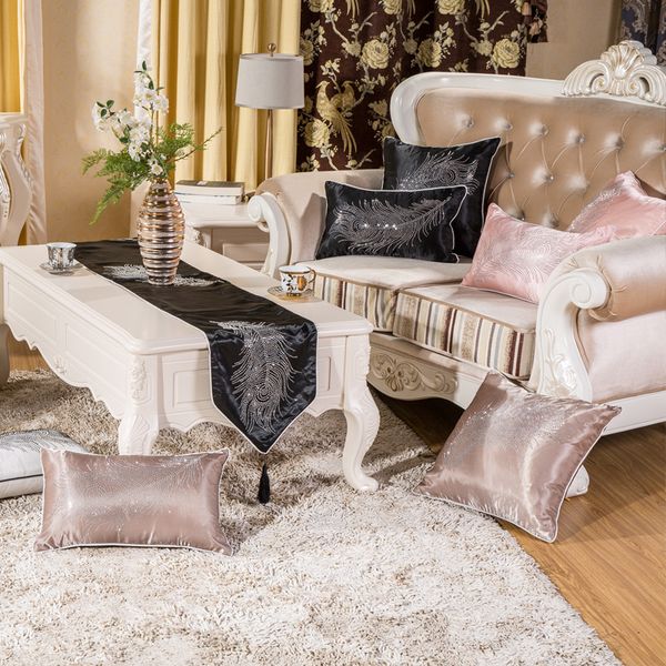 Bamboo Cloth Rhinestone Feather Euro Pillow Cover Sofa Home Decor