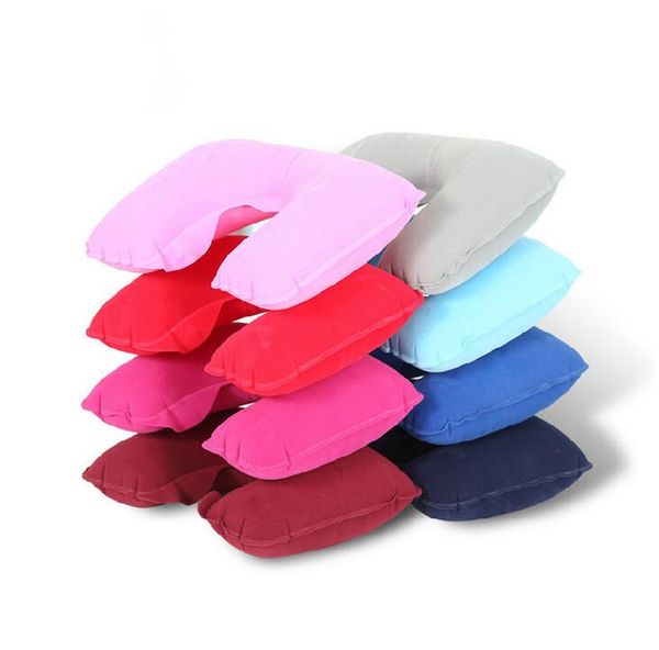 

outdoor travelling folded pillow sleeping flocked pvc pillows camping u-shape airplane neck rest pillow inflatable travel air pillows