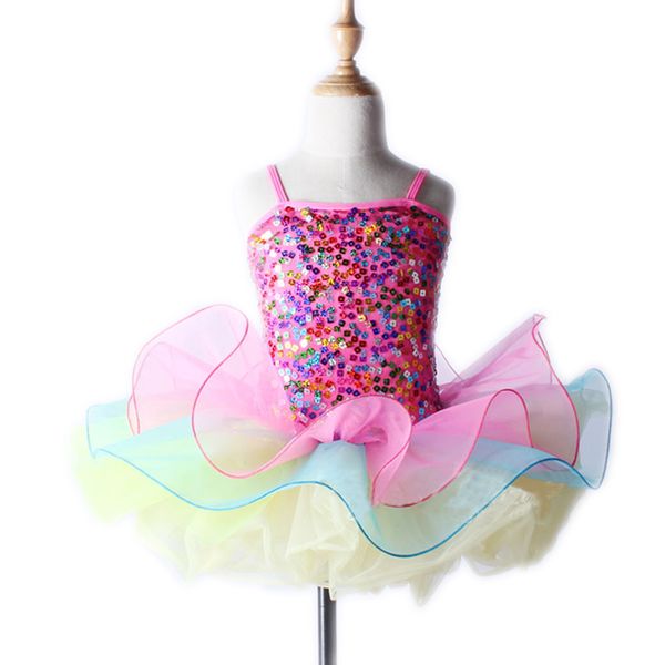 

five color sequins professional ballet tutu dance dress for girls ballet skirts stage wear performance gymnastics leotard 89, Black;red