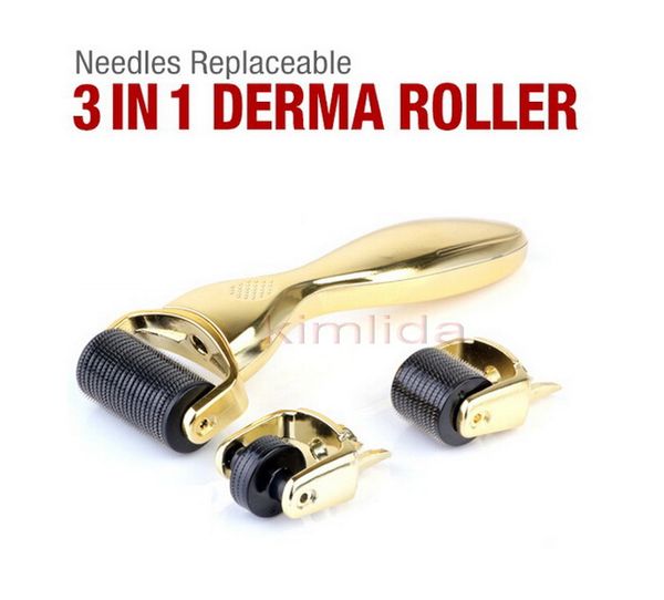 3 em 1 Kit Derma Roller Titanium Micro Needle Roller 180 600 1200 Needles Skin DermaRoller para corpo e rosto 0,5 1,0 1,5 mm agulhas Melhor qualidade