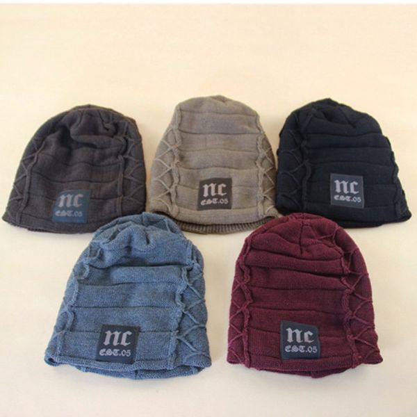 

men winter season knitted hat nc plus thicken warm inside beanie skull caps 5 colors wholesale price, Blue;gray