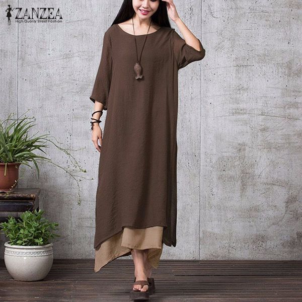 

x201711 zanzea fashion cotton linen vintage dress 2017 summer autumn women casual loose boho long maxi dresses vestidos plus size, Black;gray