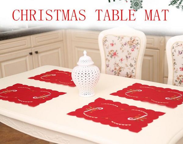 

polyester christmas table decorate mat embroidery hollow technic placemat dinner mat for family l