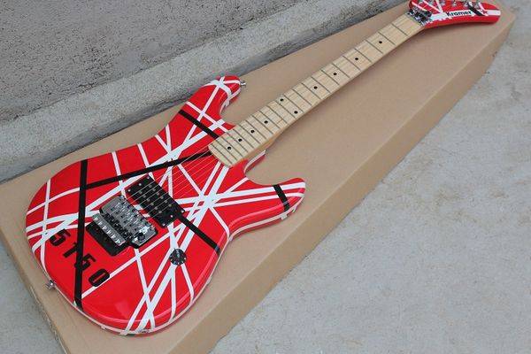 

пользовательские редкая гитара эдвард ван хален 5150 черный белый полоса красный электрогитара флойд роза тремоло мост топ продажа