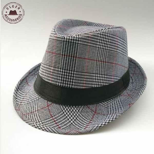

оптово-винтажная мужская шляпа fedora в клетку джаз шляпы для мужчин черная панама шляпа fedoras, Blue;gray