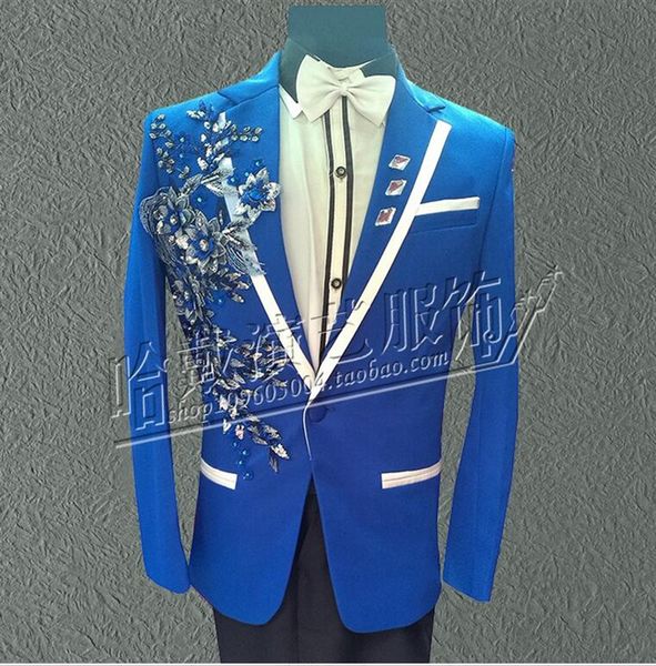 

men's fashion new han edition character costumes nightclub singer star stage performance clothing embroidered jackets 685 /s - 5 xl, Black;red