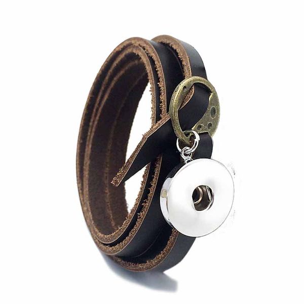 

wholesale 102 multi-turn original genuine leather retro fashion bracelet 18mm snap button charm jewelry for women men 100cm, Golden;silver