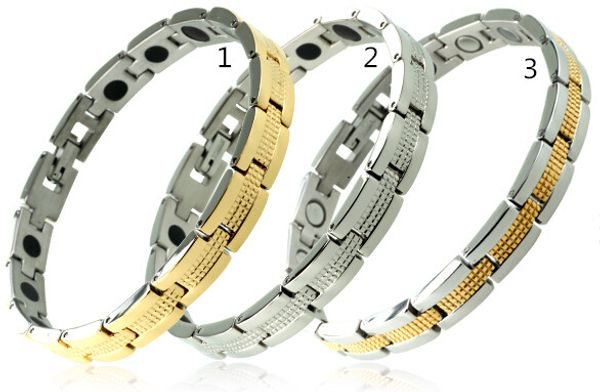 Moda argento placcato oro gioielli sanitari magnete catena a maglie di energia bracciali infrarosso ioni negativi tormalina germanio braccialetto bio per uomo