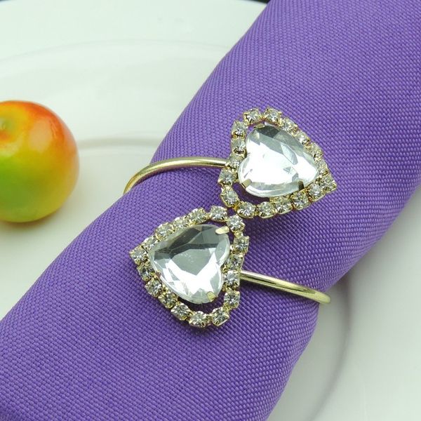 Portatovaglioli con strass di cristallo a forma di cuore Portatovaglioli da sposa placcato in argento dorato per accessori per la decorazione della tavola per banchetti nuziali