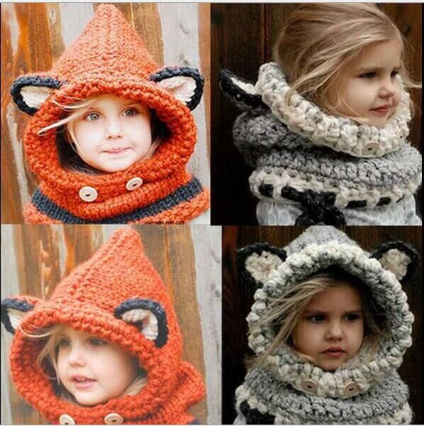 Inverno Quente menina do chapéu de lã chapéu Fox ouvido Crianças Caps proteger os ouvidos do bebê Chapéus de banda desenhada gorro Scarf Neck Enrole Set