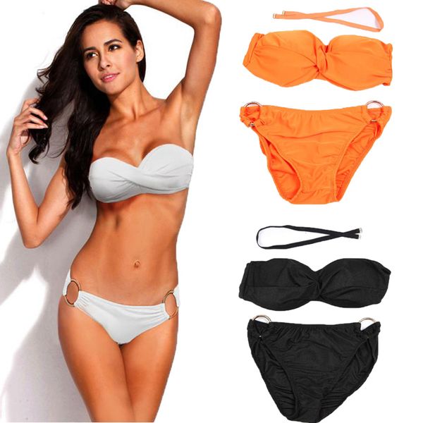 Sexy Mulheres Retro Strapless Bikini Set Bandage Two Piece Swimwear Push Up Acolchoado Swimsuit Beach Wear Maiô