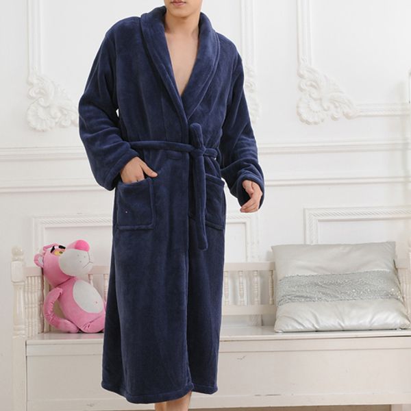 

wholesale-solid flannel cotton kimono bathrobe men nightgown gown bamboo robes lovers pajamas night-gown asian/tag size xl-xxl, Black;brown