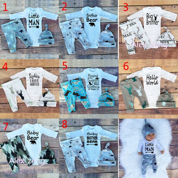 

8 designs ins baby christmas deer outfits autumn 2016 new children rompers+pants+hat 3 pcs sets children xmas set kids sleepsuits, White