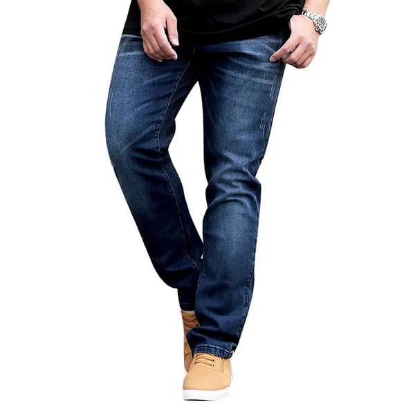 

wholesale-plus size men straight elastic waist jeans mens denim hip hop jeans leisure trousers, asian size xl - 5xl, Blue